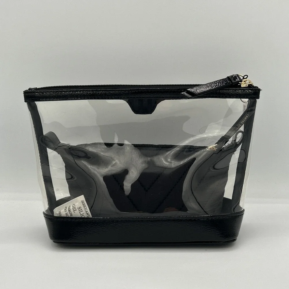 Victoria's Secret Black Clear 2-in-1 Makeup Bag Set Quilted Pouch Gold Logo NWT